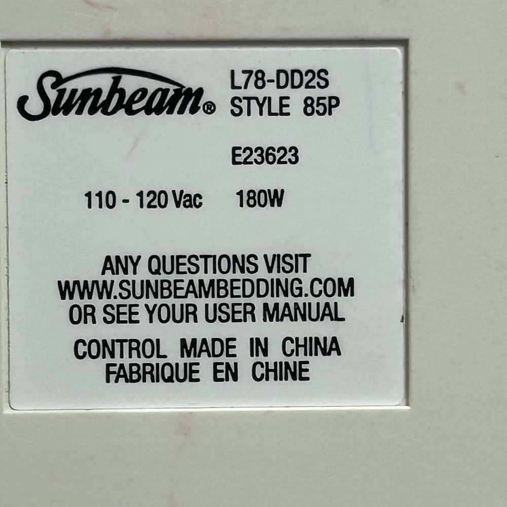 Sunbeam L78-DD2S 85P Single Electric Blanket Controller E23623 (Tested/Working)